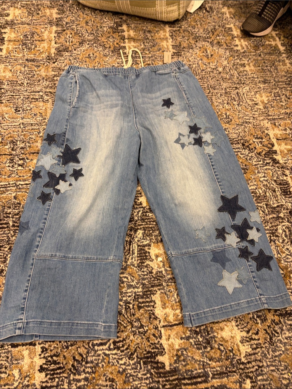 Pilcro Light Blue Wide Leg Jeans with Star Appliqués